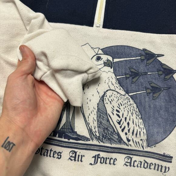 Military US Air Force 1987 Vintage White Navy Zip Up Sweater - Picture 8 of 8